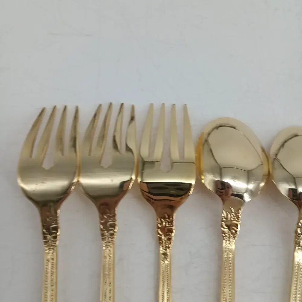 7X SpnFk Cambridge Gold Royal Fashion Teaspoons Salad Forks Flatware